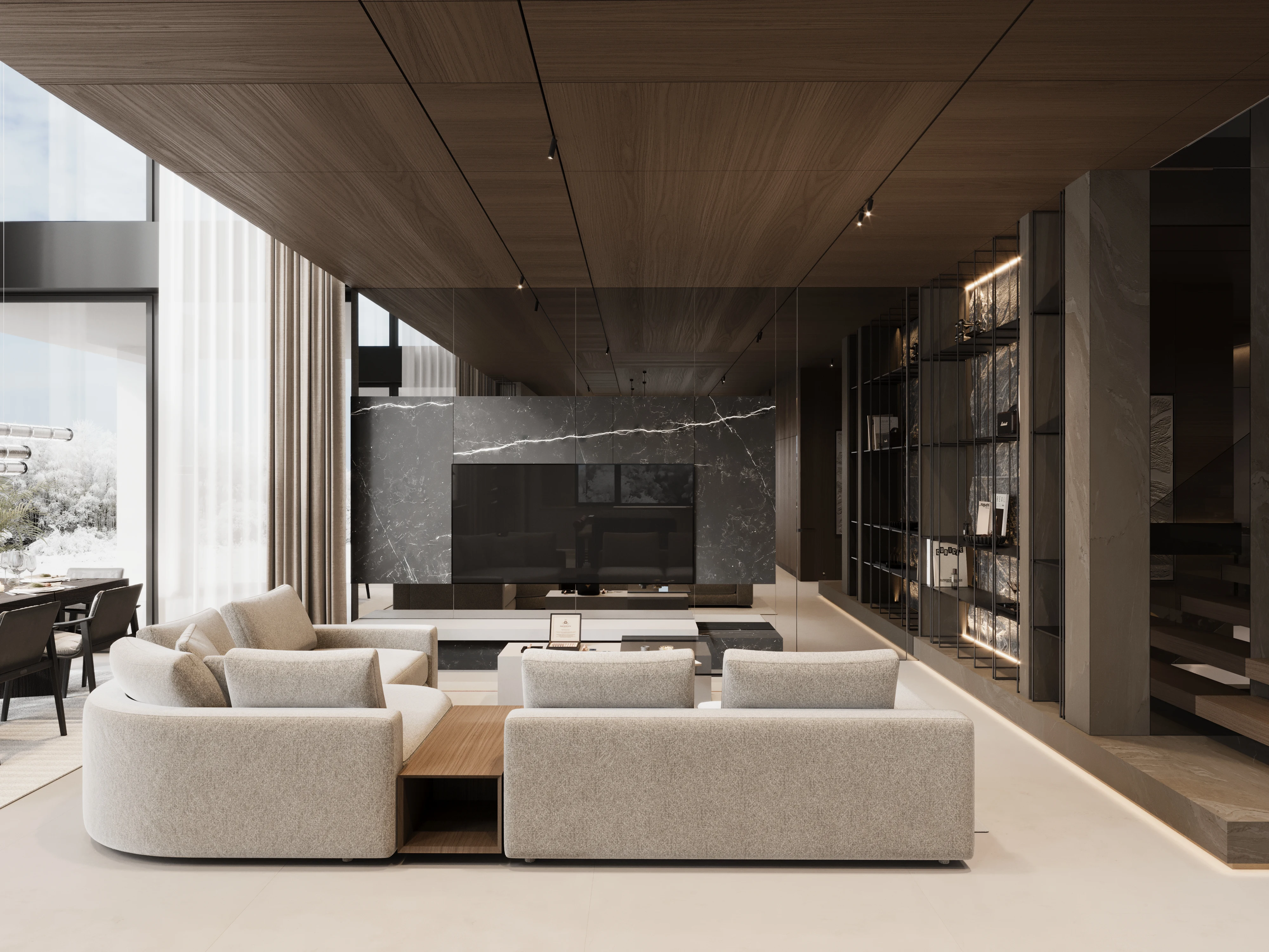 Living room with dark accent wall — bespoke interior